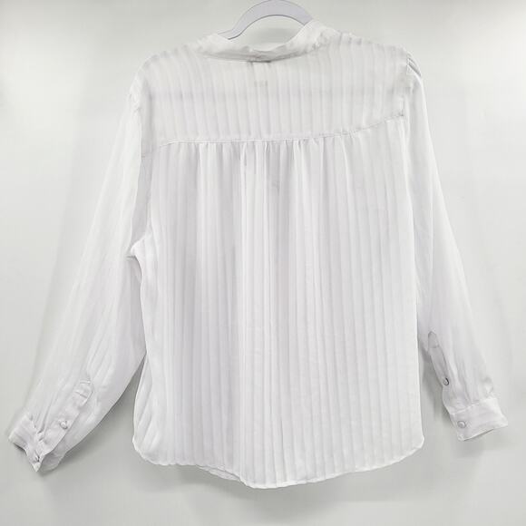 Torrid White Pleated Long-sleeve Button-down Blouse Tie-Neck Womens Torrid 0 (L) - Picture 2 of 8